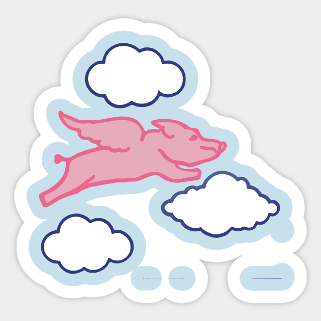 When Pigs Fly – Whimsical Pink Winged Pig with Clouds Sticker by DonWillisJrArt
